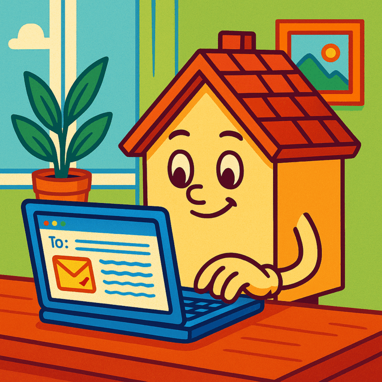 Illustrazione di una casa che scrive un’email al proprietario per spiegare come valorizzare casa per venderla al meglio
